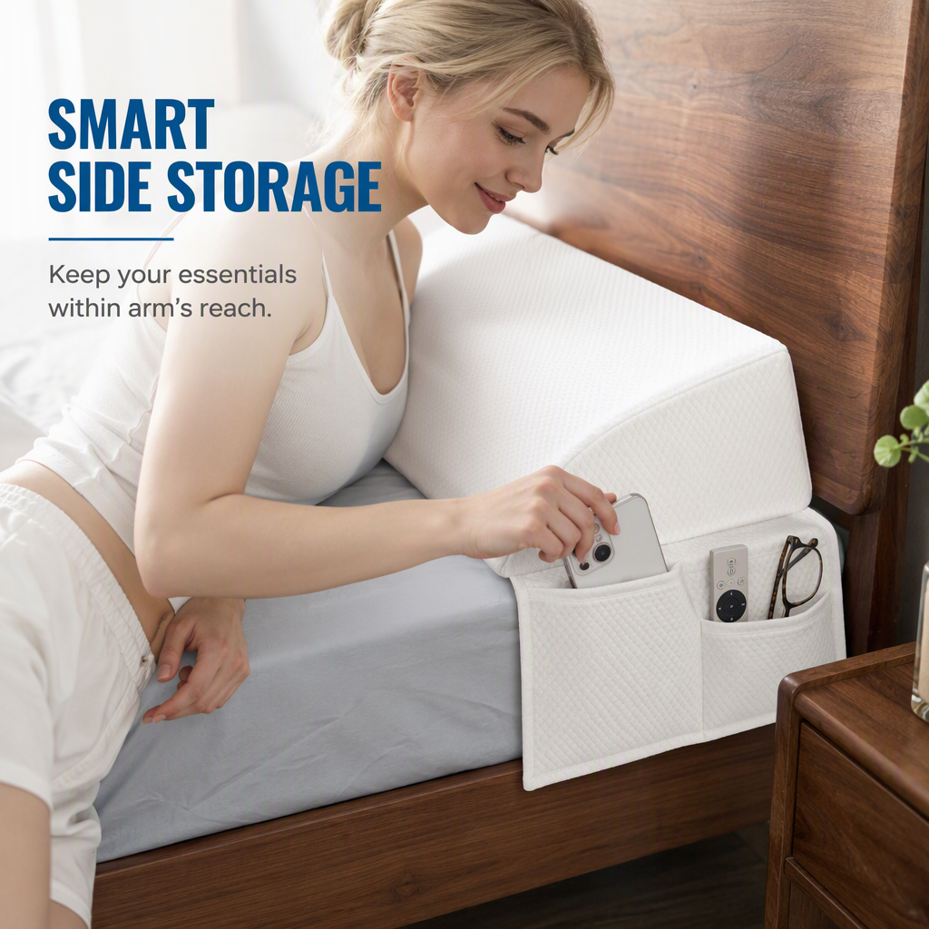 ⏳🔥LIMITED-TIME 49% OFF! ⏰Triangular Headboard Wedge Pillow with Side Pocket