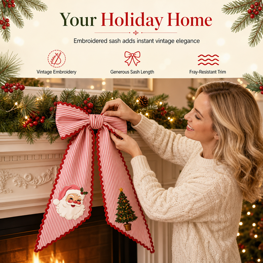 🎄 49% OFF – Vintage Santa Ribbon Bow for Wreaths & Doors