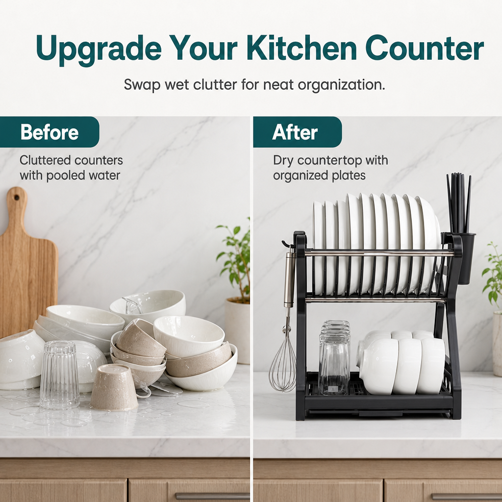 🍽️Multi-Layer Kitchen Dish Drying Rack and Tableware Storage Organizer with Steel Frame