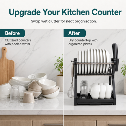 🍽️Multi-Layer Kitchen Dish Drying Rack and Tableware Storage Organizer with Steel Frame