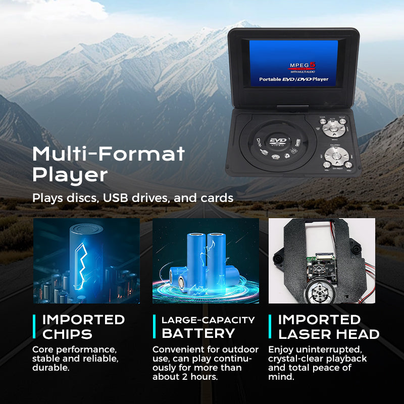 ✨ 7.8 Inch Portable DVD/EVD Player — Swivel Screen & Game Function 🎮
