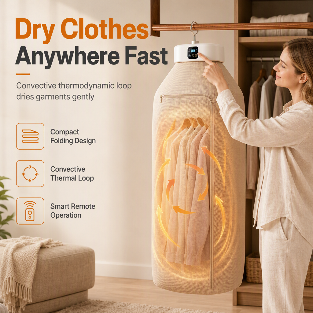 ♨👚Portable Foldable Clothes Dryer – Remote Control Mini Drying Machine for Travel & Home 🧺