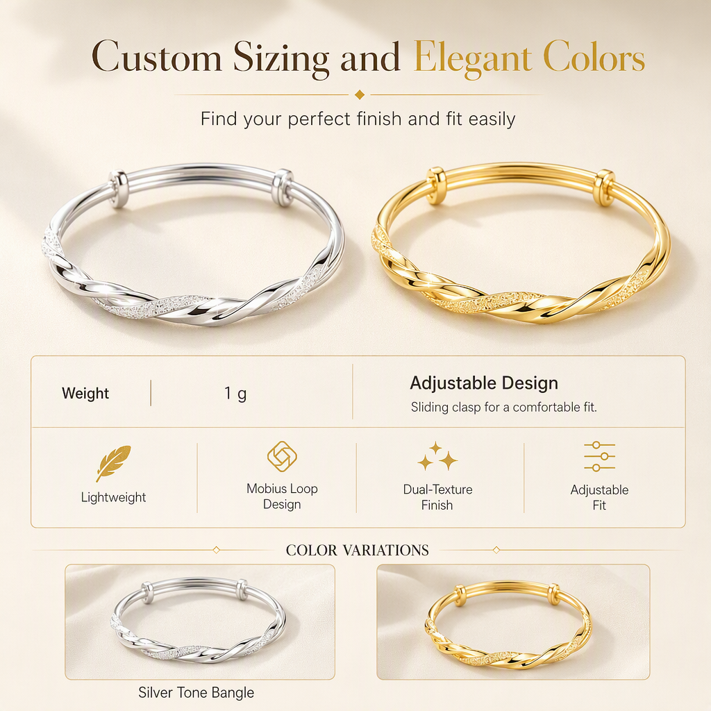 🎁2026 New Arrivals 49% OFF💥 Endless Mobius-twisted bangle – smooth, sliding adjustable clasp & double-textured premium shine 💫