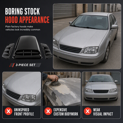 ✨ Car Hood Fake Air Vent Sticker – Shark Gill Style, Sport Look, No Drilling 🏎️