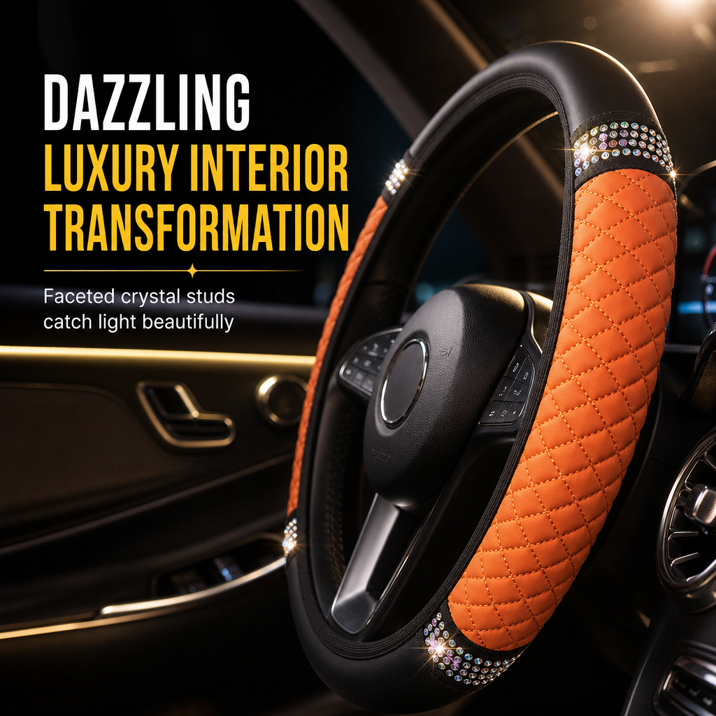 💎 LIMITED-TIME 49% OFF! ✨ Rhinestone Steering Wheel Cover – Sparkling, Quilted, Luxury 🚗