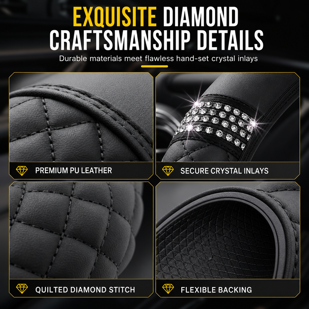 💎 LIMITED-TIME 49% OFF! ✨ Rhinestone Steering Wheel Cover – Sparkling, Quilted, Luxury 🚗