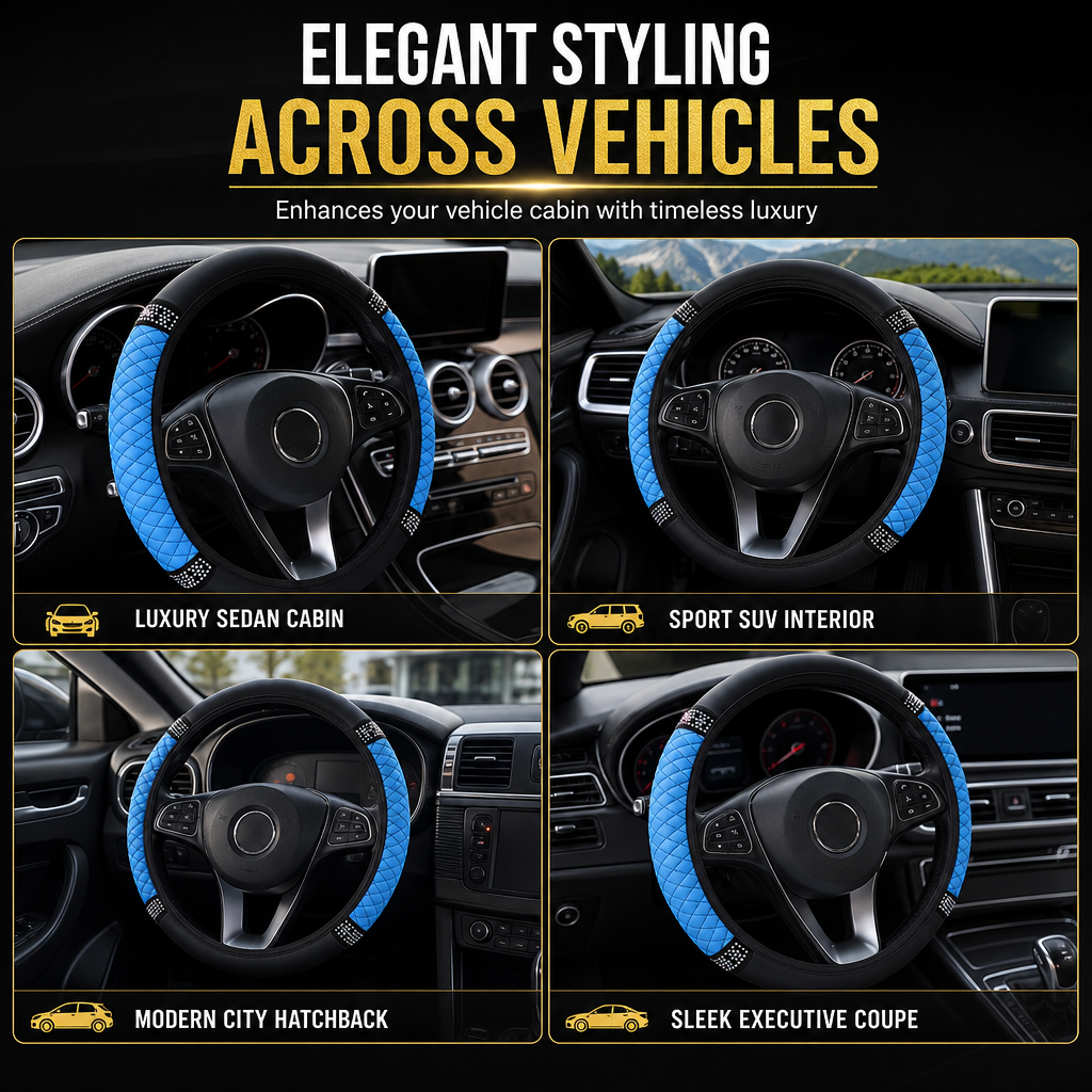 💎 LIMITED-TIME 49% OFF! ✨ Rhinestone Steering Wheel Cover – Sparkling, Quilted, Luxury 🚗