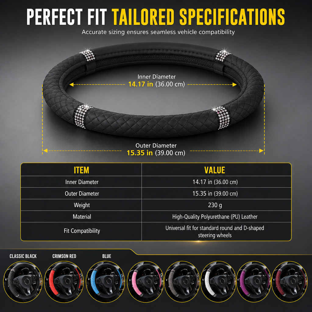 💎 LIMITED-TIME 49% OFF! ✨ Rhinestone Steering Wheel Cover – Sparkling, Quilted, Luxury 🚗