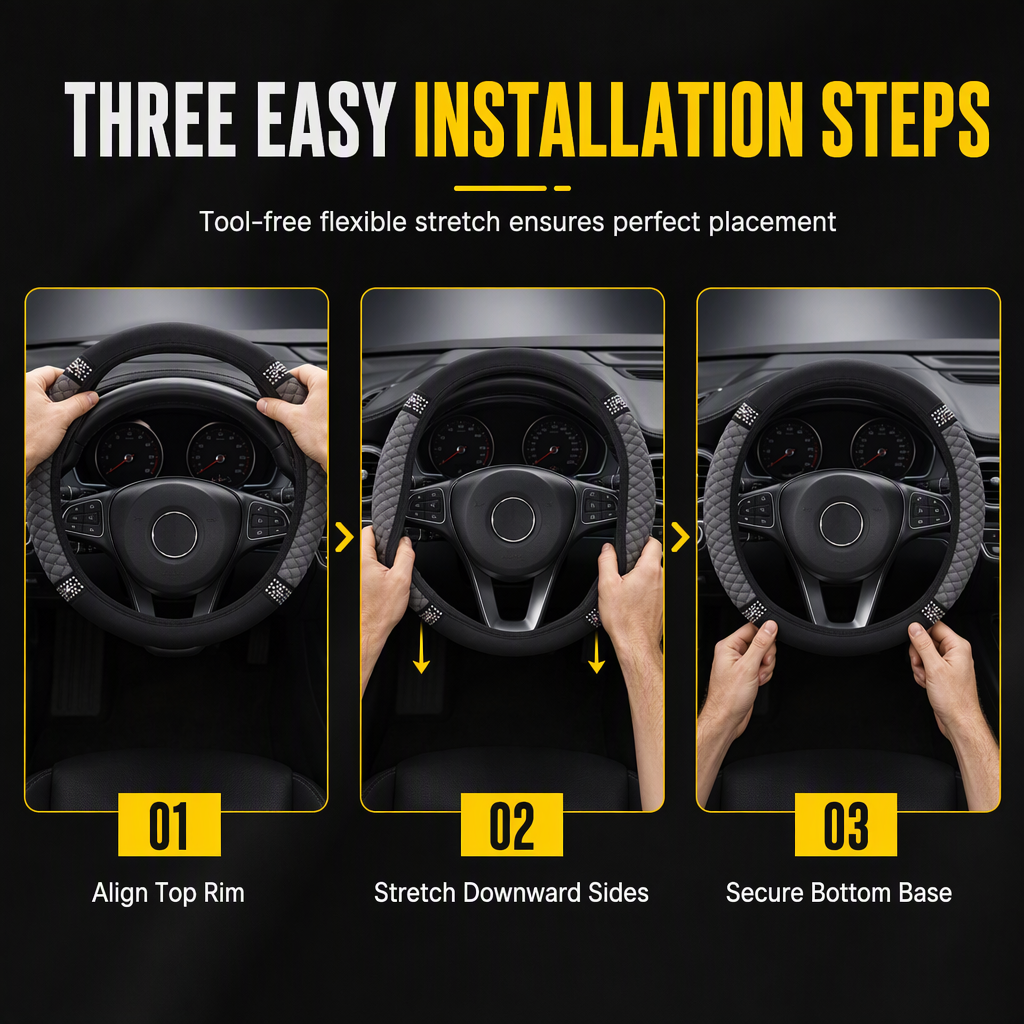 💎 LIMITED-TIME 49% OFF! ✨ Rhinestone Steering Wheel Cover – Sparkling, Quilted, Luxury 🚗