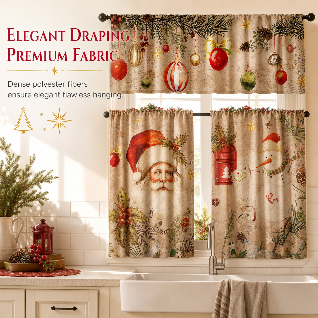 🎄 49% OFF! ✨ Christmas Holiday Kitchen Curtains & Valance Set – Vibrant High-Definition Festive Prints, Premium Soft-Draping Polyester, Double-Stitched Borders & Standard Rod Pocket – 13 Patterns Multiple Sizes 3-Piece Set Available ❄️