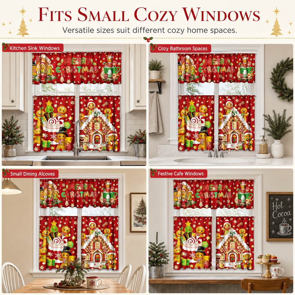 🎄 49% OFF! ✨ Christmas Holiday Kitchen Curtains & Valance Set – Vibrant High-Definition Festive Prints, Premium Soft-Draping Polyester, Double-Stitched Borders & Standard Rod Pocket – 13 Patterns Multiple Sizes 3-Piece Set Available ❄️
