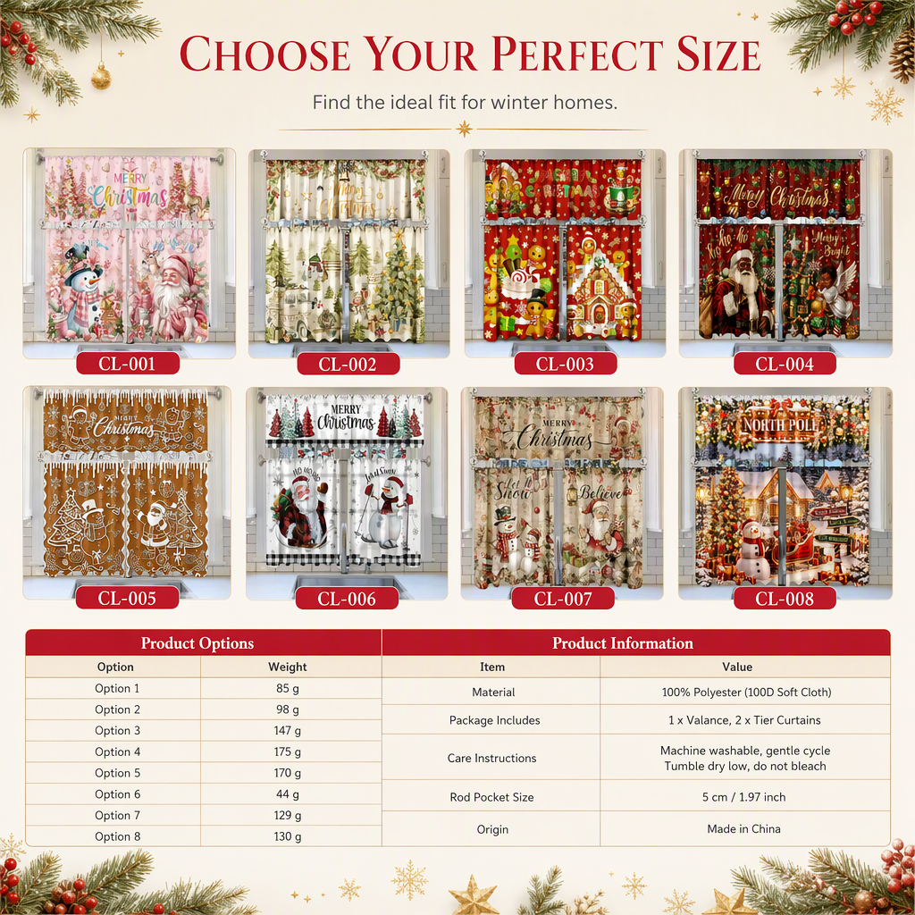 🎄 49% OFF! ✨ Christmas Holiday Kitchen Curtains & Valance Set – Vibrant High-Definition Festive Prints, Premium Soft-Draping Polyester, Double-Stitched Borders & Standard Rod Pocket – 13 Patterns Multiple Sizes 3-Piece Set Available ❄️