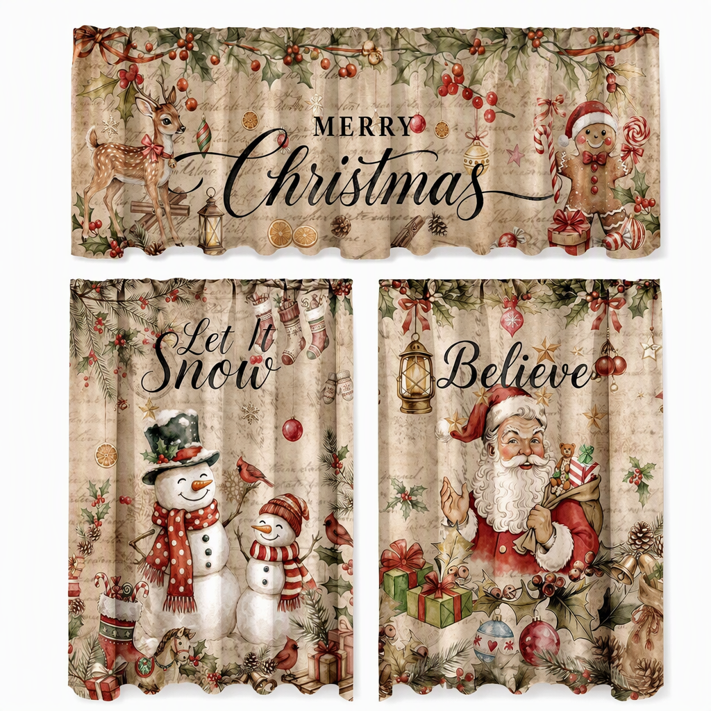 🎄 49% OFF! ✨ Christmas Holiday Kitchen Curtains & Valance Set – Vibrant High-Definition Festive Prints, Premium Soft-Draping Polyester, Double-Stitched Borders & Standard Rod Pocket – 13 Patterns Multiple Sizes 3-Piece Set Available ❄️