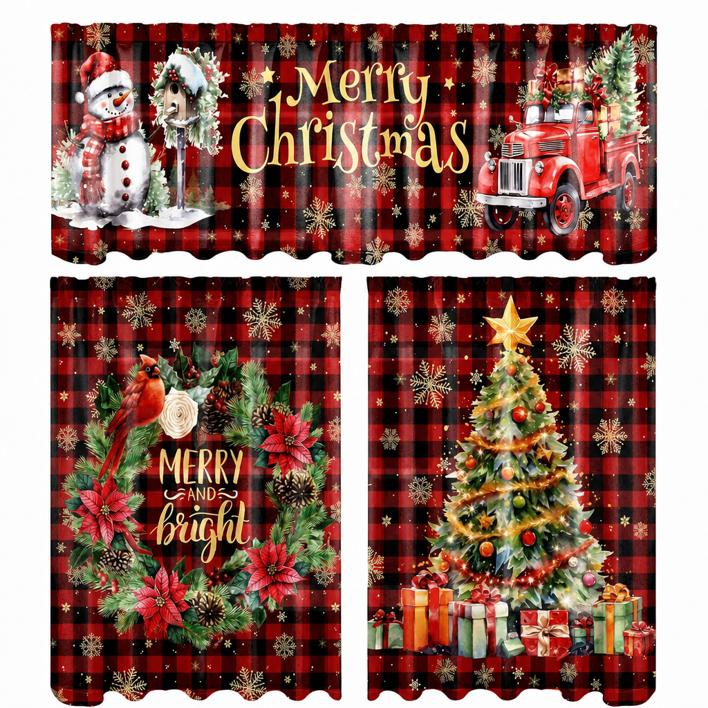 🎄 49% OFF! ✨ Christmas Holiday Kitchen Curtains & Valance Set – Vibrant High-Definition Festive Prints, Premium Soft-Draping Polyester, Double-Stitched Borders & Standard Rod Pocket – 13 Patterns Multiple Sizes 3-Piece Set Available ❄️