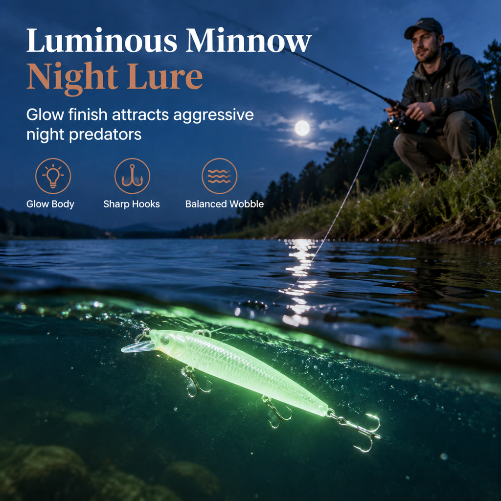 📢📢49% OFF !! ⏰7cm 8g Luminous Minnow Hard Bait Artificial Lure for Night Fishing