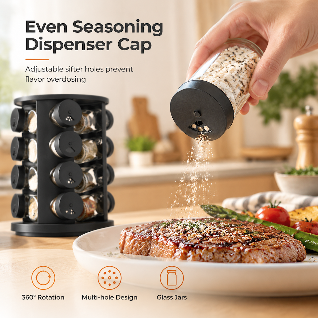 🔥49% OFF!!📢🍳 Stainless Steel 360° Rotating Spice Rack – Keep Every Seasoning Within Reach, Tidy Up Your Kitchen in Minutes ✨