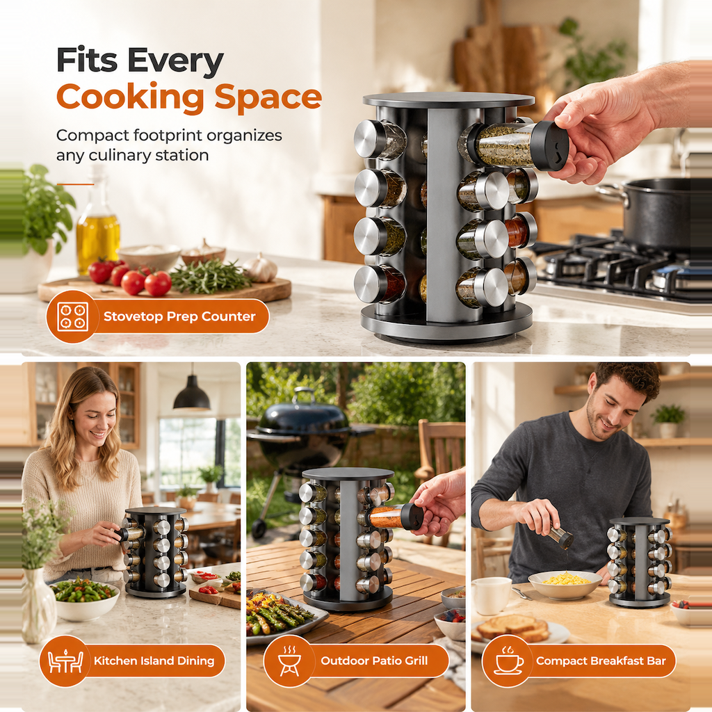 🔥49% OFF!!📢🍳 Stainless Steel 360° Rotating Spice Rack – Keep Every Seasoning Within Reach, Tidy Up Your Kitchen in Minutes ✨