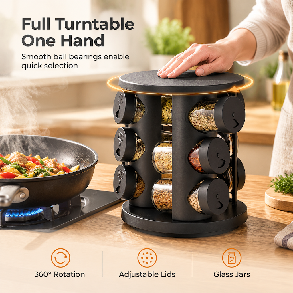 🔥49% OFF!!📢🍳 Stainless Steel 360° Rotating Spice Rack – Keep Every Seasoning Within Reach, Tidy Up Your Kitchen in Minutes ✨