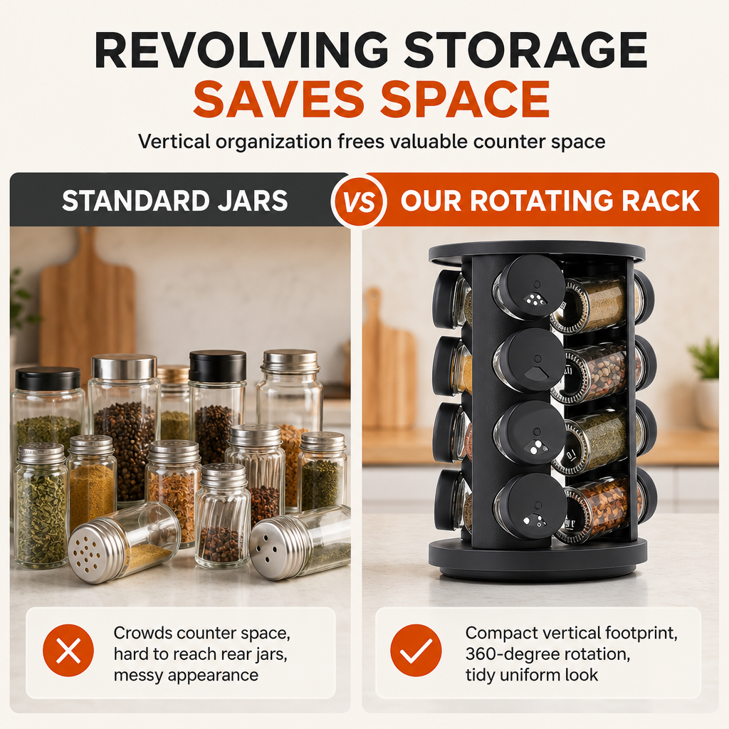 🔥49% OFF!!📢🍳 Stainless Steel 360° Rotating Spice Rack – Keep Every Seasoning Within Reach, Tidy Up Your Kitchen in Minutes ✨