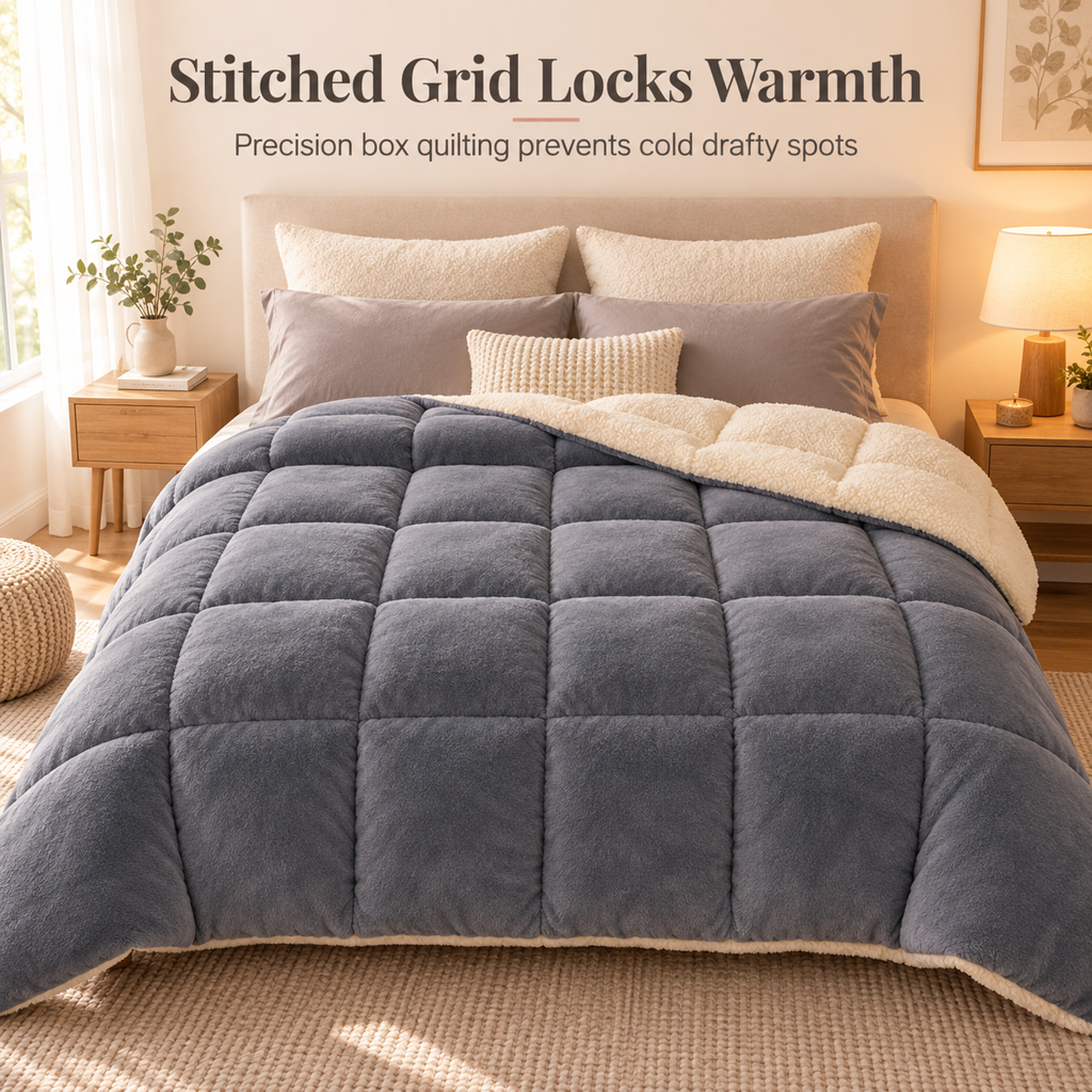 ⏳🔥LIMITED-TIME 49% OFF! ⏰Double-Sided Snowflake Velvet Winter Duvet: Thick, Warm, Stitched Grid, 3 Sizes❄️