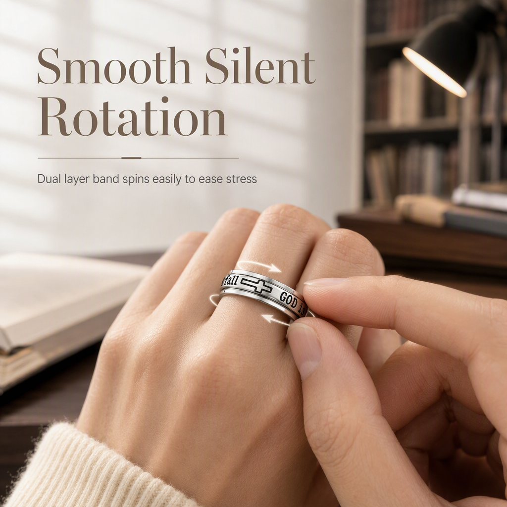 💍 49% OFF! ✨ Silver Titanium Spinner Ring – "God Is Within Her" engraving ✨