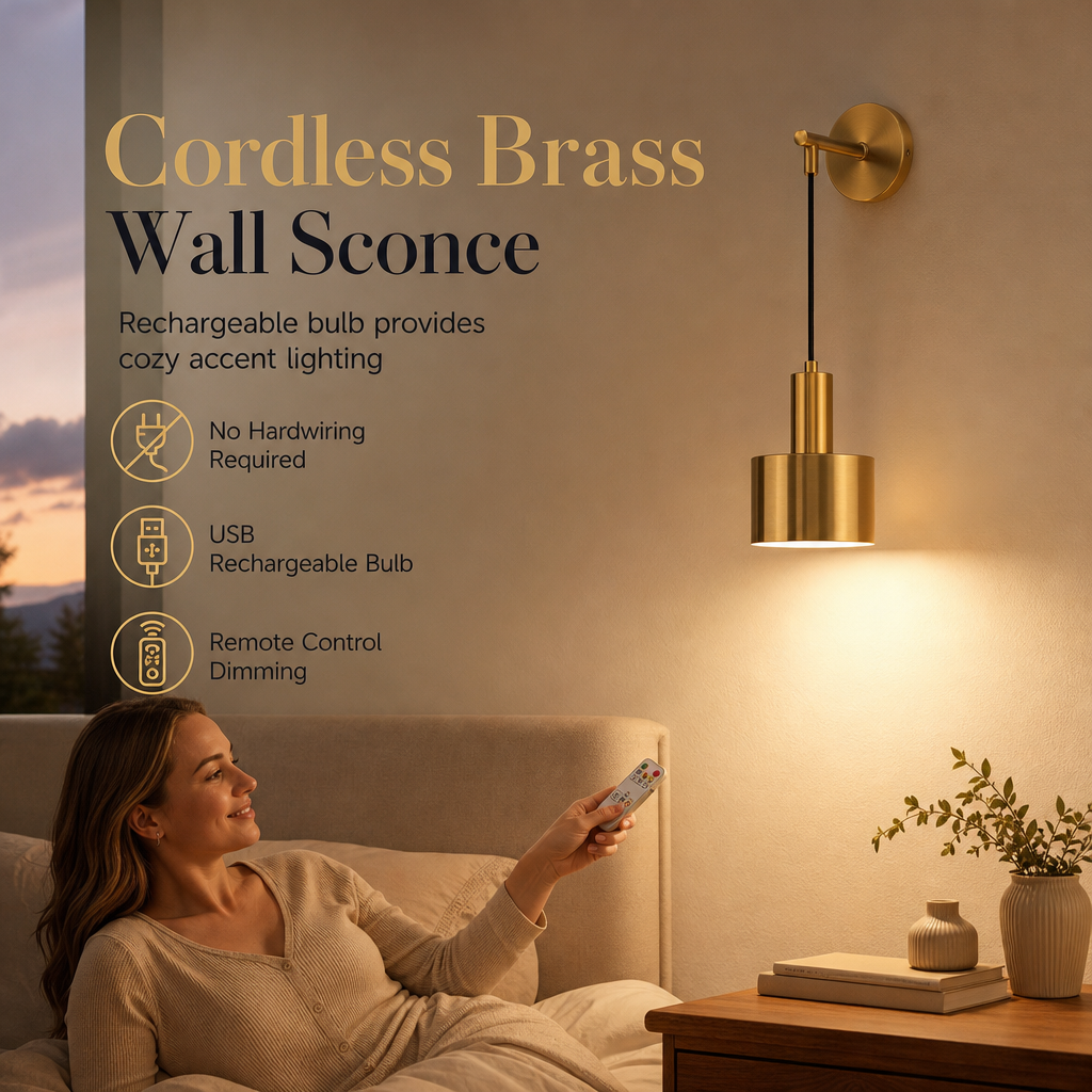 ✨49% OFF💡Battery Operated Wall Sconce Wall Mounted Dimmable Lamp with Remote Control for Bedroom Bedside and Living Room