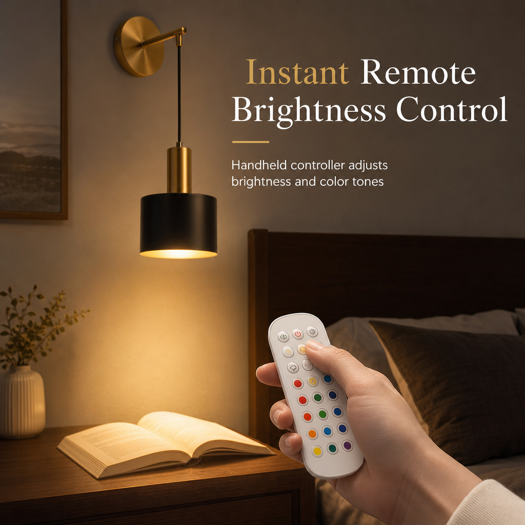 ✨49% OFF💡Battery Operated Wall Sconce Wall Mounted Dimmable Lamp with Remote Control for Bedroom Bedside and Living Room