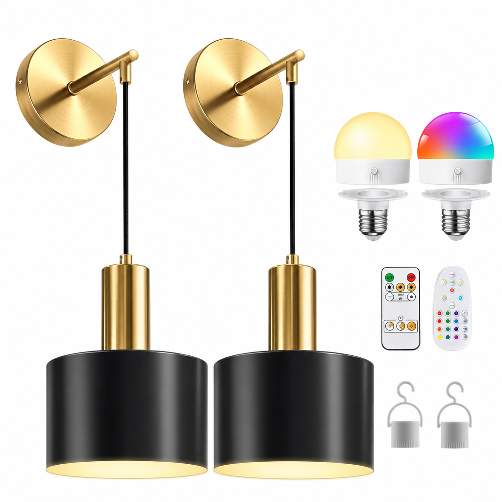 ✨49% OFF💡Battery Operated Wall Sconce Wall Mounted Dimmable Lamp with Remote Control for Bedroom Bedside and Living Room