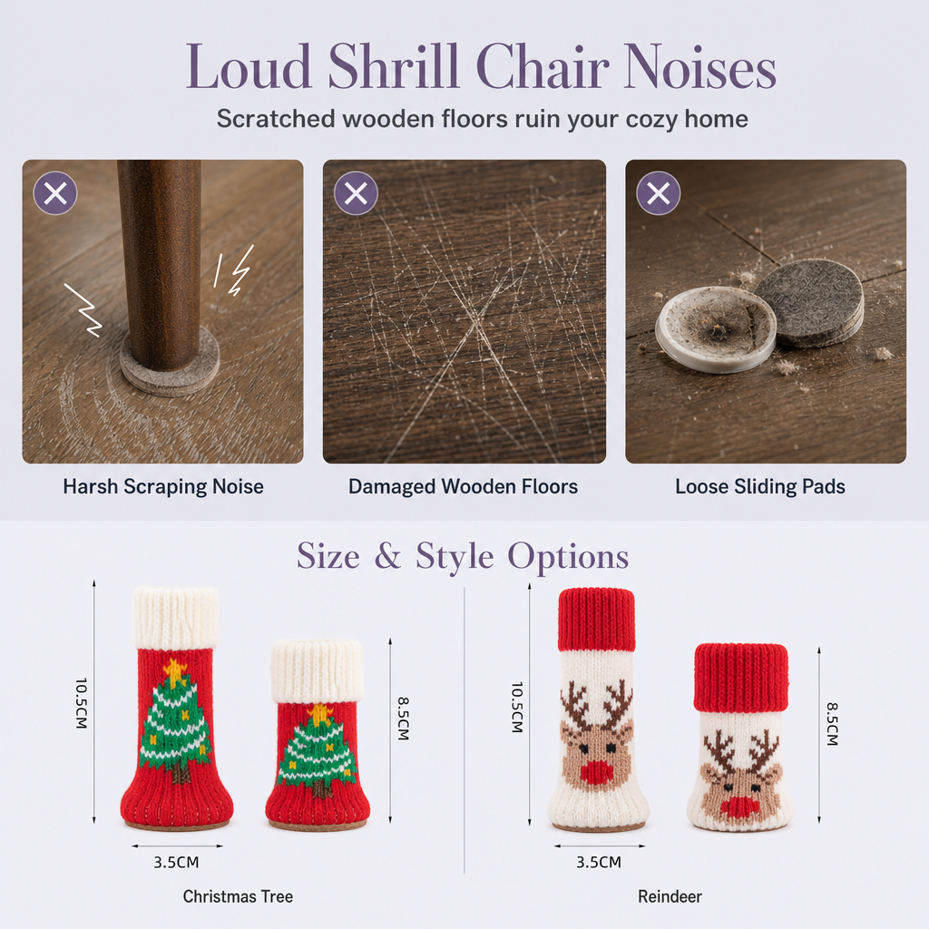 🎄LIMITED-TIME 49% OFF! ⏰Christmas Knitted Chair Leg Covers with Felt Pads Non Slip Thickened Table Feet Socks Floor Protectors 4-Piece Set