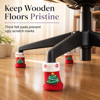 🎄LIMITED-TIME 49% OFF! ⏰Christmas Knitted Chair Leg Covers with Felt Pads Non Slip Thickened Table Feet Socks Floor Protectors 4-Piece Set
