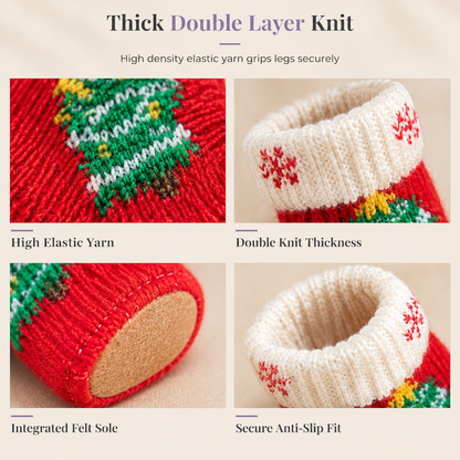 🎄LIMITED-TIME 49% OFF! ⏰Christmas Knitted Chair Leg Covers with Felt Pads Non Slip Thickened Table Feet Socks Floor Protectors 4-Piece Set