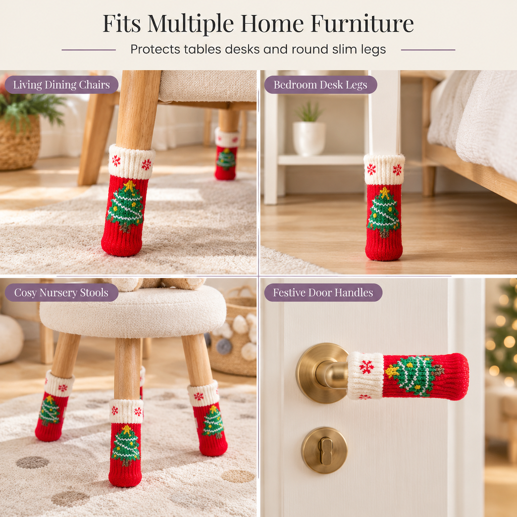🎄LIMITED-TIME 49% OFF! ⏰Christmas Knitted Chair Leg Covers with Felt Pads Non Slip Thickened Table Feet Socks Floor Protectors 4-Piece Set