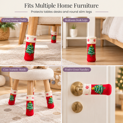 🎄LIMITED-TIME 49% OFF! ⏰Christmas Knitted Chair Leg Covers with Felt Pads Non Slip Thickened Table Feet Socks Floor Protectors 4-Piece Set