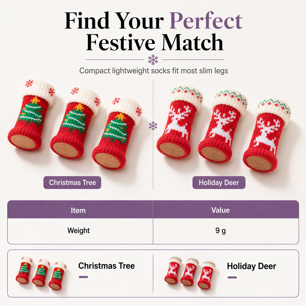 🎄LIMITED-TIME 49% OFF! ⏰Christmas Knitted Chair Leg Covers with Felt Pads Non Slip Thickened Table Feet Socks Floor Protectors 4-Piece Set