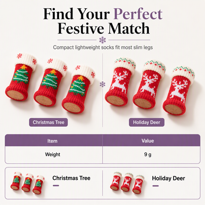 🎄LIMITED-TIME 49% OFF! ⏰Christmas Knitted Chair Leg Covers with Felt Pads Non Slip Thickened Table Feet Socks Floor Protectors 4-Piece Set
