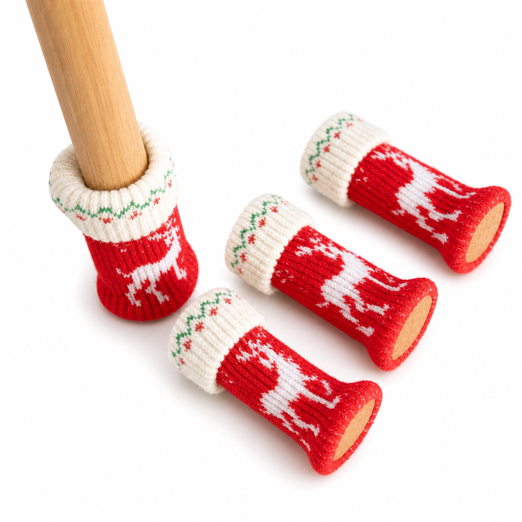 🎄LIMITED-TIME 49% OFF! ⏰Christmas Knitted Chair Leg Covers with Felt Pads Non Slip Thickened Table Feet Socks Floor Protectors 4-Piece Set