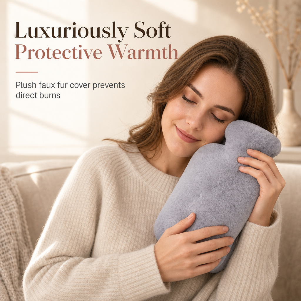 ⏳🔥LIMITED-TIME 49% OFF! ⏰Rubber Hot Water Bottle with Soft Faux Rabbit Fur Cover and Warm Waist Belt