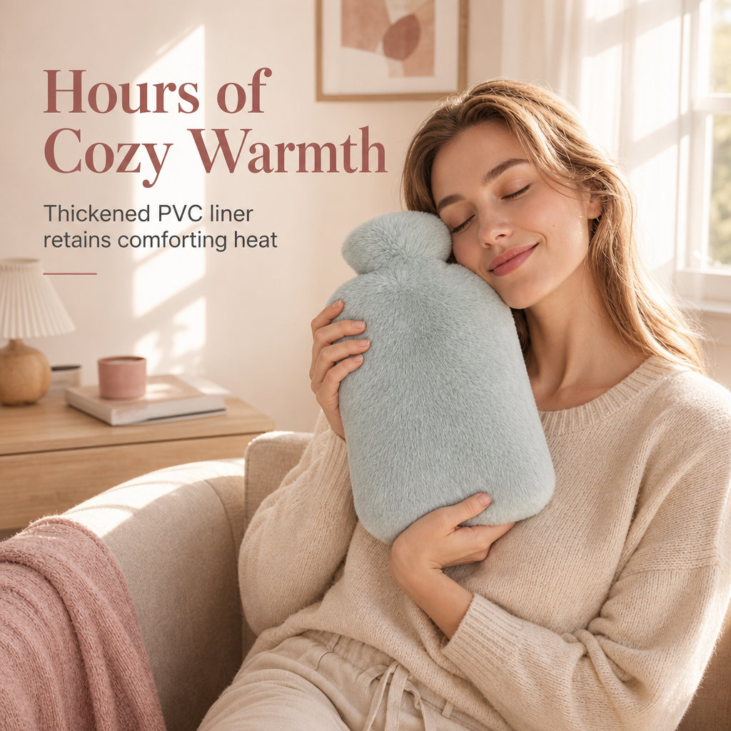 ⏳🔥LIMITED-TIME 49% OFF! ⏰Rubber Hot Water Bottle with Soft Faux Rabbit Fur Cover and Warm Waist Belt