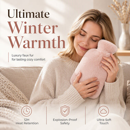 ⏳🔥LIMITED-TIME 49% OFF! ⏰Rubber Hot Water Bottle with Soft Faux Rabbit Fur Cover and Warm Waist Belt