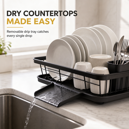 1 Tier Kitchen Dish Drying Rack Countertop Dish Drainer and Storage Organizer Basket for Bowls and Plates