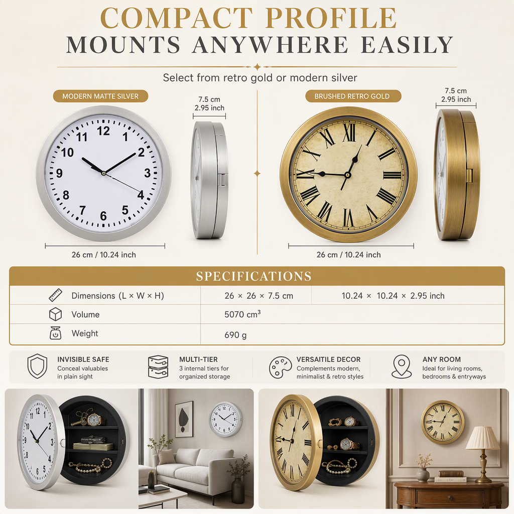 ⏰LIMITED TIME 49% OFFER⌚Vintage Wall Clock with Hidden Safe & Secret Valuables Compartment