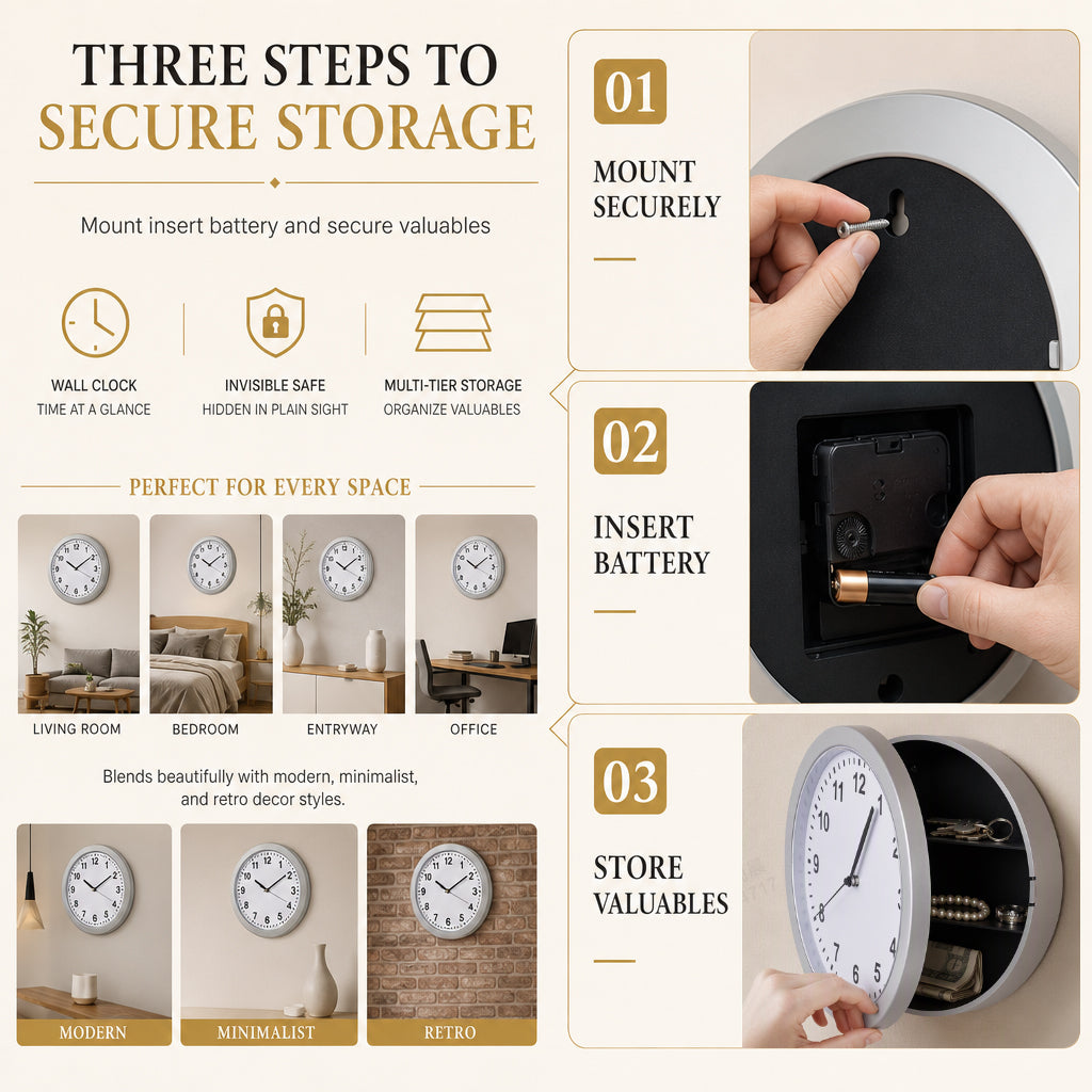 ⏰LIMITED TIME 49% OFFER⌚Vintage Wall Clock with Hidden Safe & Secret Valuables Compartment