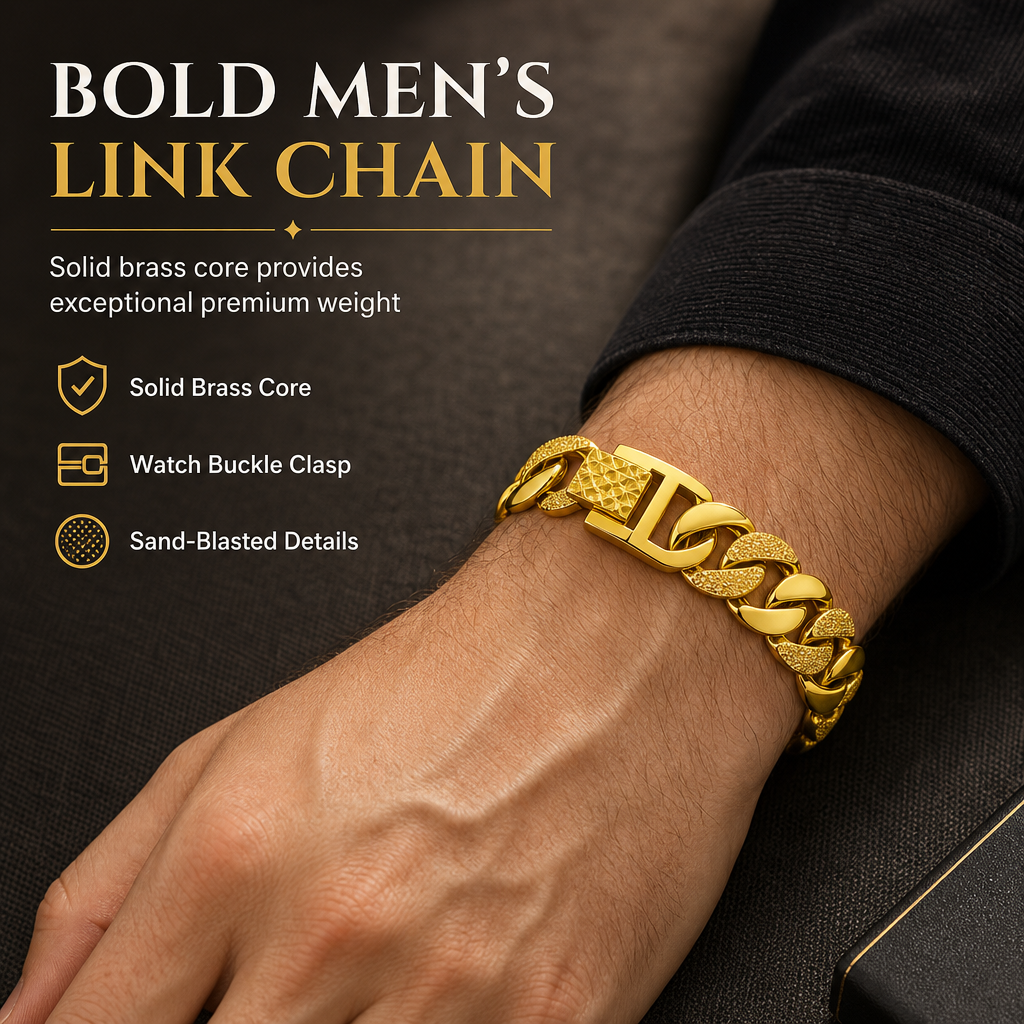 🤵 LIMITED-TIME 49% OFF! 👑 Sand-Gold Curb Link Bracelet – Solid Build, Watch Clasp, Luxury Look ✨