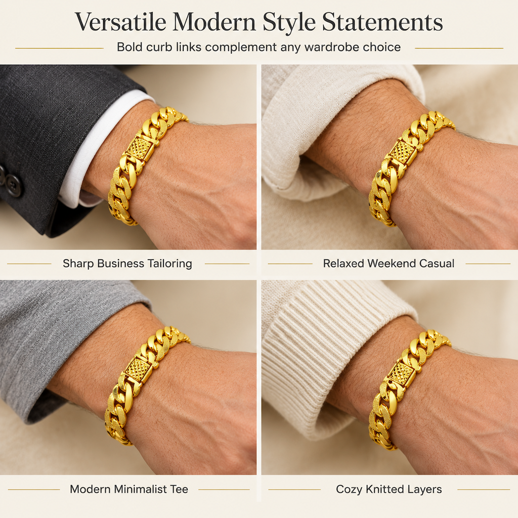🤵 LIMITED-TIME 49% OFF! 👑 Sand-Gold Curb Link Bracelet – Solid Build, Watch Clasp, Luxury Look ✨