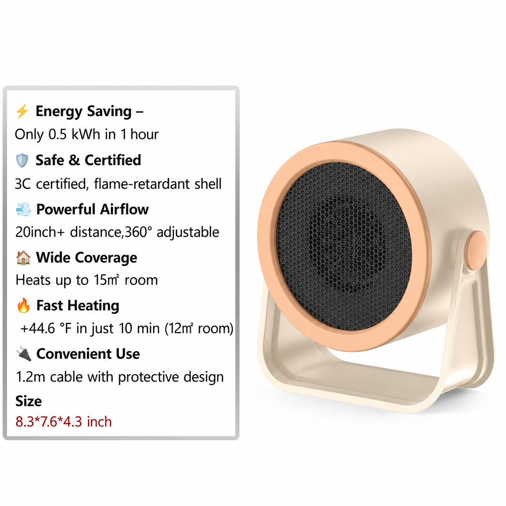 📢📢 49% OFF🔥 Portable Desktop Heater – Adjustable Warm Air & Two Heat Settings for Home and Office