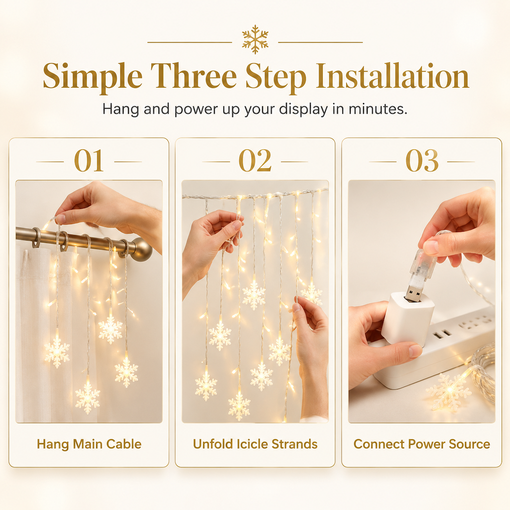 ❄️ 49% OFF! ✨ LED Snowflake Curtain Lights – Waterproof & festive décor ✨