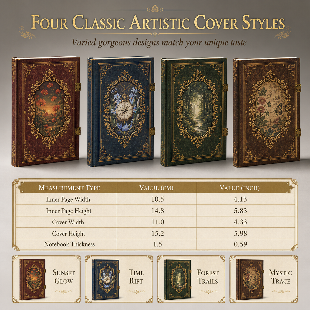 📢📢49% OFF !! ⏰Vintage European Style Hardcover Journal Notebook with Hollow Out Cover Gold Foil Accents and Color Illustrated Pages