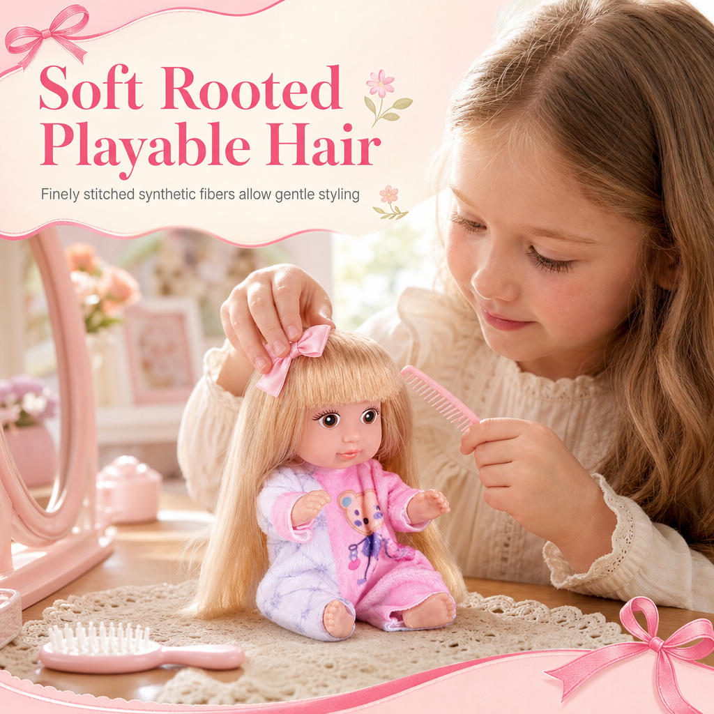 📢📢 49% OFF !! ⏰Fixed-Pose Princess Doll Set—Soft Rooted Hair, Pastel Bow, Pocket-Size Limited Edition!