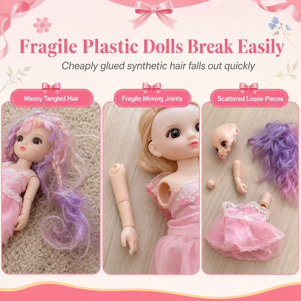 📢📢 49% OFF !! ⏰Fixed-Pose Princess Doll Set—Soft Rooted Hair, Pastel Bow, Pocket-Size Limited Edition!