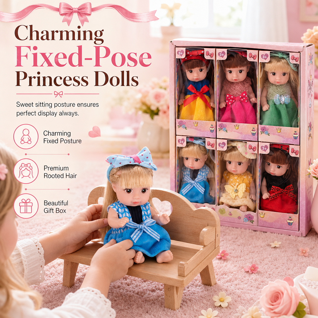 📢📢 49% OFF !! ⏰Fixed-Pose Princess Doll Set—Soft Rooted Hair, Pastel Bow, Pocket-Size Limited Edition!